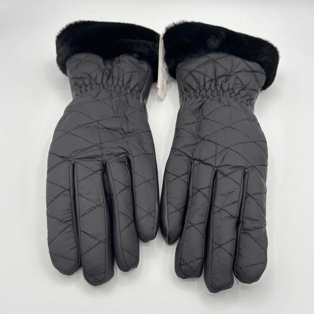 Joe Fresh Women’s Black Quilted Gloves with Faux Fur Trim size Small- Medium - Picture 4 of 12